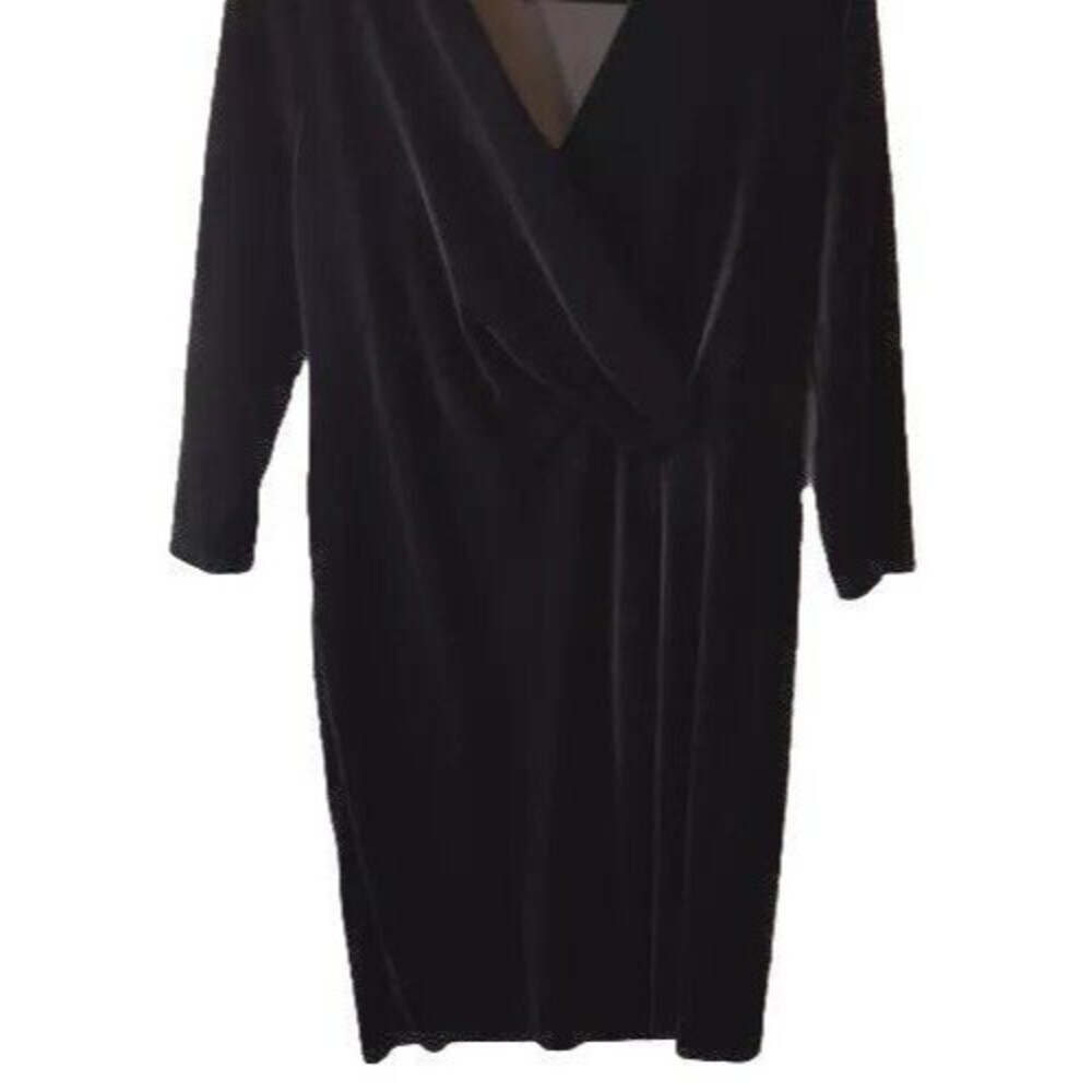 Talbots Dress Size Medium Black Velvet Faux Wrap V Neckline Holiday - Picture 2 of 9